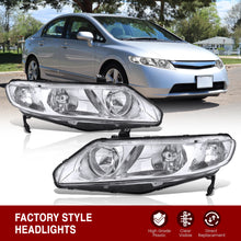 Load image into Gallery viewer, Honda Civic Sedan 2006-2011 Factory Style Headlights Chrome Housing Clear Len Clear Reflector