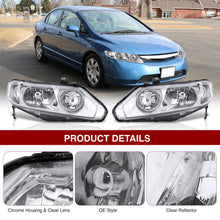 Load image into Gallery viewer, Honda Civic Sedan 2006-2011 Factory Style Headlights Chrome Housing Clear Len Clear Reflector