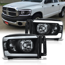 Load image into Gallery viewer, Dodge Ram 1500 2006-2008 / Ram 2500 3500 2006-2009 LED DRL Bar Factory Style Headlights Black Housing Clear Len Clear Reflector