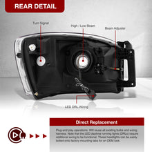 Load image into Gallery viewer, Dodge Ram 1500 2006-2008 / Ram 2500 3500 2006-2009 LED DRL Bar Factory Style Headlights Black Housing Clear Len Clear Reflector