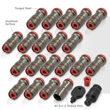 Load image into Gallery viewer, God Snow Lug Nuts M12 x1.25mm Thread pitch Gunmetal Body Red Trim (20 Piece +1 Key)