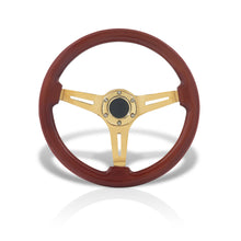 Load image into Gallery viewer, Universal 350mm Heavy Duty Steel Wood Grain Style Steering Wheel Gold Center Light Wood