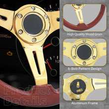 Load image into Gallery viewer, Universal 350mm Heavy Duty Steel Wood Grain Style Steering Wheel Gold Center Light Wood