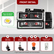 Load image into Gallery viewer, Chevrolet C/K 1500 2500 3500 1994-1998 LED DRL Bar Factory Style Headlights + Bumpers + Corners Black Housing Clear Len Clear Reflector