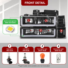 Load image into Gallery viewer, GMC C/K 1500 2500 3500 1994-2000 LED DRL Bar Factory Style Headlights + Bumpers + Corners Black Housing Clear Len Clear Reflector