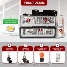 Load image into Gallery viewer, GMC C/K 1500 2500 3500 1994-2000 LED DRL Bar Factory Style Headlights + Bumpers + Corners Chrome Housing Clear Len Amber Reflector