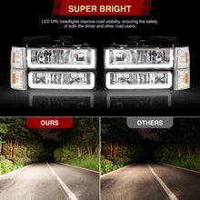 Load image into Gallery viewer, GMC C/K 1500 2500 3500 1994-2000 LED DRL Bar Factory Style Headlights + Bumpers + Corners Chrome Housing Clear Len Amber Reflector