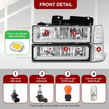 Load image into Gallery viewer, GMC C/K 1500 2500 3500 1994-2000 LED DRL Bar Factory Style Headlights + Bumpers + Corners Chrome Housing Clear Len Clear Reflector