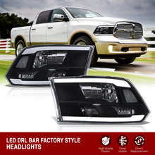 Load image into Gallery viewer, Dodge Ram 1500 2009-2018 / Ram 2500 3500 2010-2018 LED DRL Bar Factory Style Headlights Black Housing Clear Len Clear Reflector (Dual / Quad Models Headlamps Only)