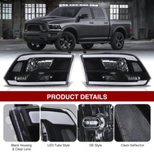 Load image into Gallery viewer, Dodge Ram 1500 2009-2018 / Ram 2500 3500 2010-2018 LED DRL Bar Factory Style Headlights Black Housing Clear Len Clear Reflector (Dual / Quad Models Headlamps Only)