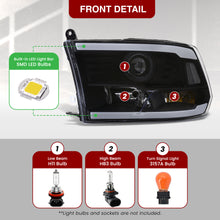 Load image into Gallery viewer, Dodge Ram 1500 2009-2018 / Ram 2500 3500 2010-2018 LED DRL Bar Factory Style Headlights Black Housing Clear Len Clear Reflector (Dual / Quad Models Headlamps Only)