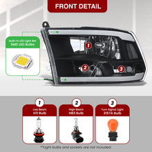 Load image into Gallery viewer, Dodge Ram 1500 2009-2018 / Ram 2500 3500 2010-2018 LED DRL Bar Factory Style Headlights Black Housing Clear Len Clear Reflector (Dual / Quad Models Headlamps Only)