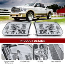 Load image into Gallery viewer, Dodge Ram 1500 2009-2018 / Ram 2500 3500 2010-2018 LED DRL Bar Factory Style Headlights Chrome Housing Clear Len Clear Reflector (Dual / Quad Models Headlamps Only)