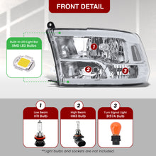 Load image into Gallery viewer, Dodge Ram 1500 2009-2018 / Ram 2500 3500 2010-2018 LED DRL Bar Factory Style Headlights Chrome Housing Clear Len Clear Reflector (Dual / Quad Models Headlamps Only)