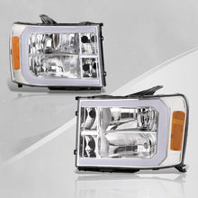 Load image into Gallery viewer, GMC Sierra 1500 2007-2013 / 2500HD 3500HD 2007-2014 LED DRL Bar Factory Style Headlights Chrome Housing Clear Len Amber Reflector