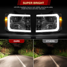 Load image into Gallery viewer, GMC Sierra 1500 2007-2013 / 2500HD 3500HD 2007-2014 LED DRL Bar Factory Style Headlights Chrome Housing Clear Len Amber Reflector
