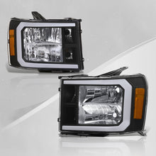 Load image into Gallery viewer, GMC Sierra 1500 2007-2013 / 2500HD 3500HD 2007-2014 LED DRL Bar Factory Style Headlights Black Housing Clear Len Amber Reflector