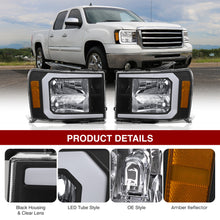 Load image into Gallery viewer, GMC Sierra 1500 2007-2013 / 2500HD 3500HD 2007-2014 LED DRL Bar Factory Style Headlights Black Housing Clear Len Amber Reflector