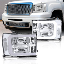 Load image into Gallery viewer, GMC Sierra 1500 2007-2013 / 2500HD 3500HD 2007-2014 LED DRL Bar Factory Style Headlights Chrome Housing Clear Len Clear Reflector