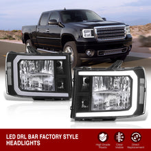 Load image into Gallery viewer, GMC Sierra 1500 2007-2013 / 2500HD 3500HD 2007-2014 LED DRL Bar Factory Style Headlights Black Housing Clear Len Clear Reflector