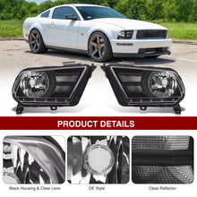 Load image into Gallery viewer, Ford Mustang 2010-2014 Factory Style Headlights Black Housing Clear Len Clear Reflector