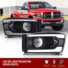 Load image into Gallery viewer, Dodge Ram 1500 2006-2008 / Ram 2500 3500 2006-2009 LED DRL Bar Projector Headlights Black Housing Clear Len Clear Reflector