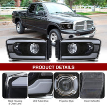Load image into Gallery viewer, Dodge Ram 1500 2006-2008 / Ram 2500 3500 2006-2009 LED DRL Bar Projector Headlights Black Housing Clear Len Clear Reflector