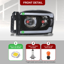 Load image into Gallery viewer, Dodge Ram 1500 2006-2008 / Ram 2500 3500 2006-2009 LED DRL Bar Projector Headlights Black Housing Clear Len Clear Reflector