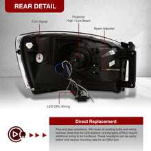 Load image into Gallery viewer, Dodge Ram 1500 2006-2008 / Ram 2500 3500 2006-2009 LED DRL Bar Projector Headlights Black Housing Clear Len Clear Reflector