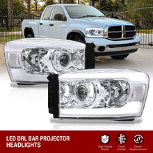 Load image into Gallery viewer, Dodge Ram 1500 2006-2008 / Ram 2500 3500 2006-2009 LED DRL Bar Projector Headlights Chrome Housing Clear Len Clear Reflector