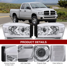Load image into Gallery viewer, Dodge Ram 1500 2006-2008 / Ram 2500 3500 2006-2009 LED DRL Bar Projector Headlights Chrome Housing Clear Len Clear Reflector