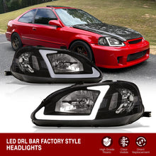 Load image into Gallery viewer, Honda Civic 1999-2000 LED DRL Bar Factory Style Headlights Black Housing Clear Len Clear Reflector