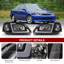 Load image into Gallery viewer, Honda Civic 1999-2000 LED DRL Bar Factory Style Headlights Black Housing Clear Len Clear Reflector