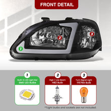 Load image into Gallery viewer, Honda Civic 1999-2000 LED DRL Bar Factory Style Headlights Black Housing Clear Len Clear Reflector