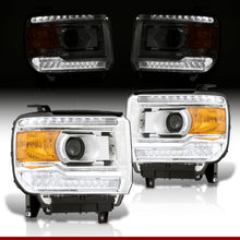 Load image into Gallery viewer, GMC Sierra 1500 2014-2018 / Sierra 2500HD 3500HD 2015-2019 LED DRL Bar Factory Style Projector Headlights Chrome Housing Clear Len Amber Reflector (Halogen Models Only)