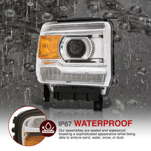 Load image into Gallery viewer, GMC Sierra 1500 2014-2018 / Sierra 2500HD 3500HD 2015-2019 LED DRL Bar Factory Style Projector Headlights Chrome Housing Clear Len Amber Reflector (Halogen Models Only)