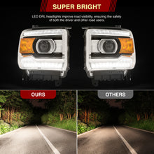 Load image into Gallery viewer, GMC Sierra 1500 2014-2018 / Sierra 2500HD 3500HD 2015-2019 LED DRL Bar Factory Style Projector Headlights Black Housing Clear Len Amber Reflector (Halogen Models Only)