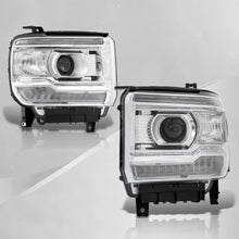 Load image into Gallery viewer, GMC Sierra 1500 2014-2018 / Sierra 2500HD 3500HD 2015-2019 LED DRL Bar Factory Style Projector Headlights Chrome Housing Clear Len Clear Reflector (Halogen Models Only)