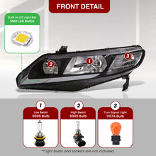 Load image into Gallery viewer, Honda Civic Sedan 2006-2011 LED DRL Bar Factory Style Headlights Black Housing Clear Len Clear Reflector