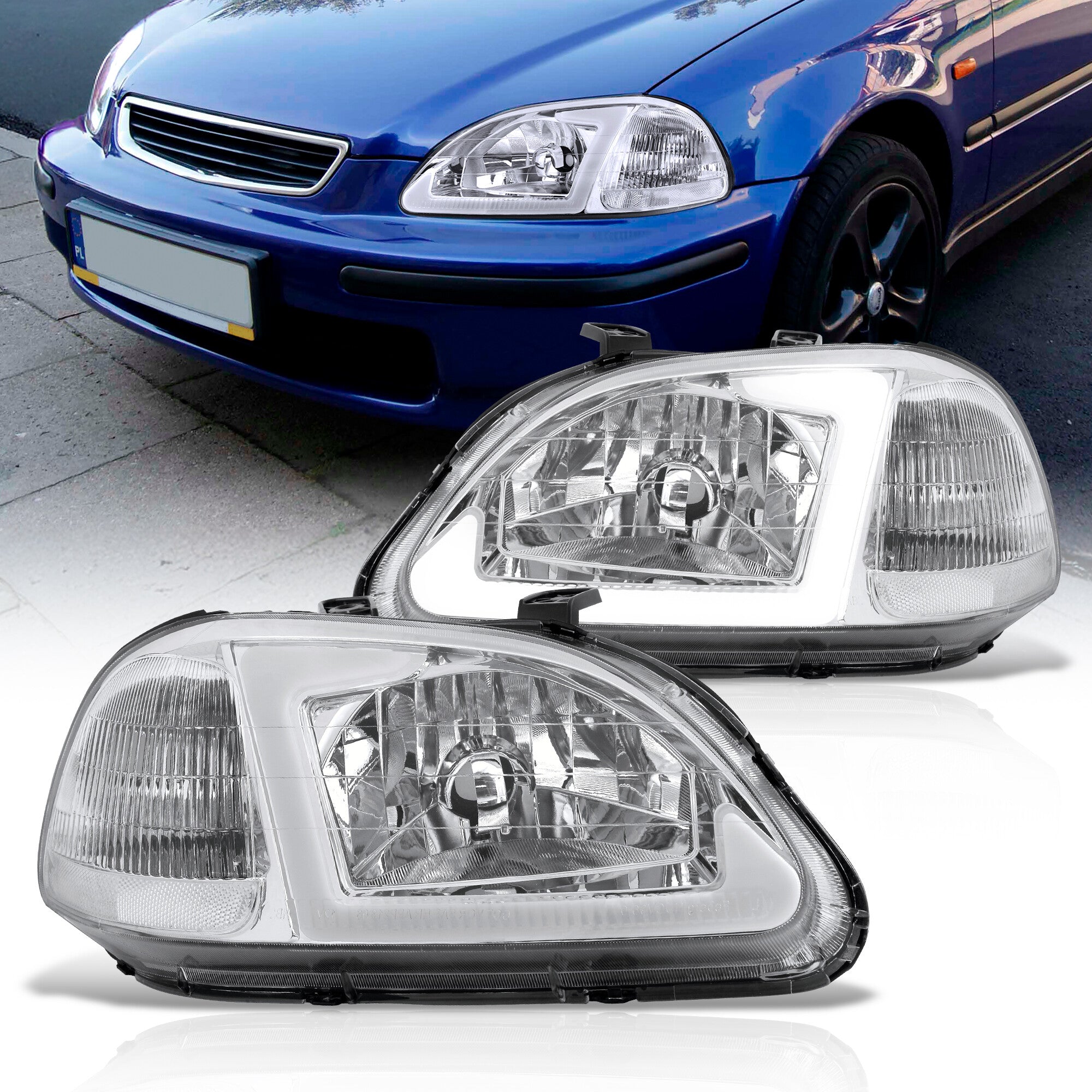 Spec D Tuning Chrome JDM Headlights with Clear Lens Zambia Spec D Tuning Chrome JDM Headlights with Clear Lens Zambia