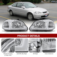 Load image into Gallery viewer, Honda Civic 1996-1998 LED DRL Bar Factory Style Headlights Chrome Housing Clear Len Clear Reflector