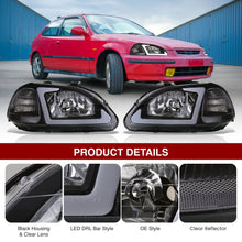 Load image into Gallery viewer, Honda Civic 1996-1998 LED DRL Bar Factory Style Headlights Black Housing Clear Len Clear Reflector