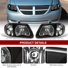 Load image into Gallery viewer, Chrysler Town & Country 2001-2007 / Grand Voyager 2001-2002 / Voyager 2001-2003 / Dodge Grand Caravan 2001-2007 Factory Style Headlights Black Housing Clear Len Clear Reflector (Halogen Models Only)