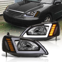 Load image into Gallery viewer, Honda Civic 2001-2003 Sequential LED DRL Bar Factory Style Headlights Black Housing Clear Len Clear Reflector