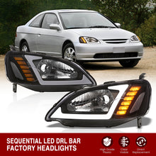Load image into Gallery viewer, Honda Civic 2001-2003 Sequential LED DRL Bar Factory Style Headlights Black Housing Clear Len Clear Reflector