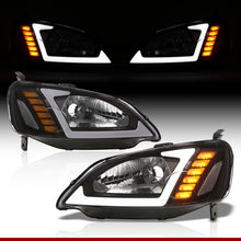 Load image into Gallery viewer, Honda Civic 2001-2003 Sequential LED DRL Bar Factory Style Headlights Black Housing Clear Len Clear Reflector