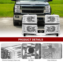 Load image into Gallery viewer, Chevrolet Silverado 1500 2014-2015 Factory Style Headlights Chrome Housing Clear Len Clear Reflector (Will Not Fit 2500 & HD Models)