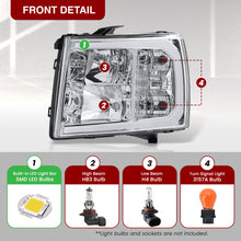 Load image into Gallery viewer, Chevrolet Silverado 2007-2013 LED DRL Bar Factory Style Headlights Chrome Housing Clear Len Clear Reflector