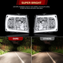 Load image into Gallery viewer, Chevrolet Silverado 2007-2013 LED DRL Bar Factory Style Headlights Chrome Housing Clear Len Clear Reflector