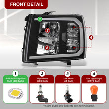 Load image into Gallery viewer, Chevrolet Silverado 2007-2013 LED DRL Bar Factory Style Headlights Black Housing Clear Len Clear Reflector
